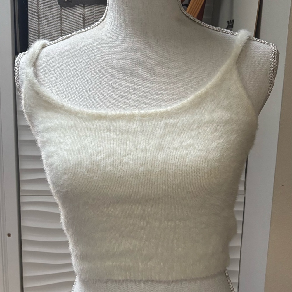Kendall & Kylie Cream Fuzzy Knit Top